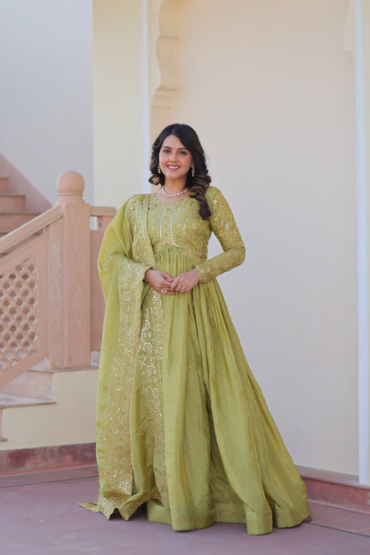 Green color gold crush gown 