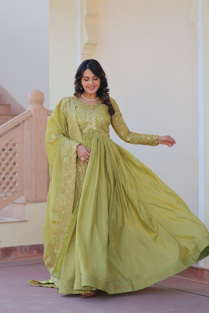 Green color designer gown USA
