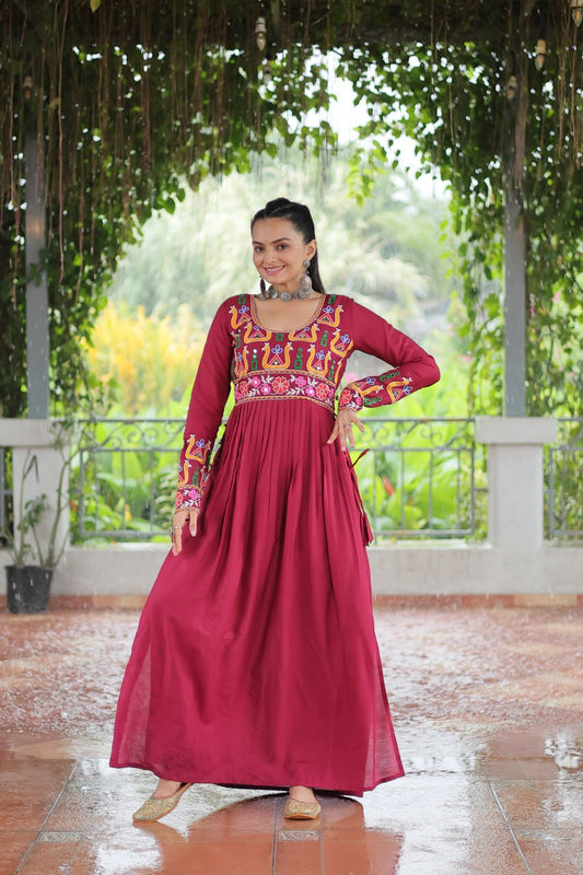 Maxi navratri red color gown for women
