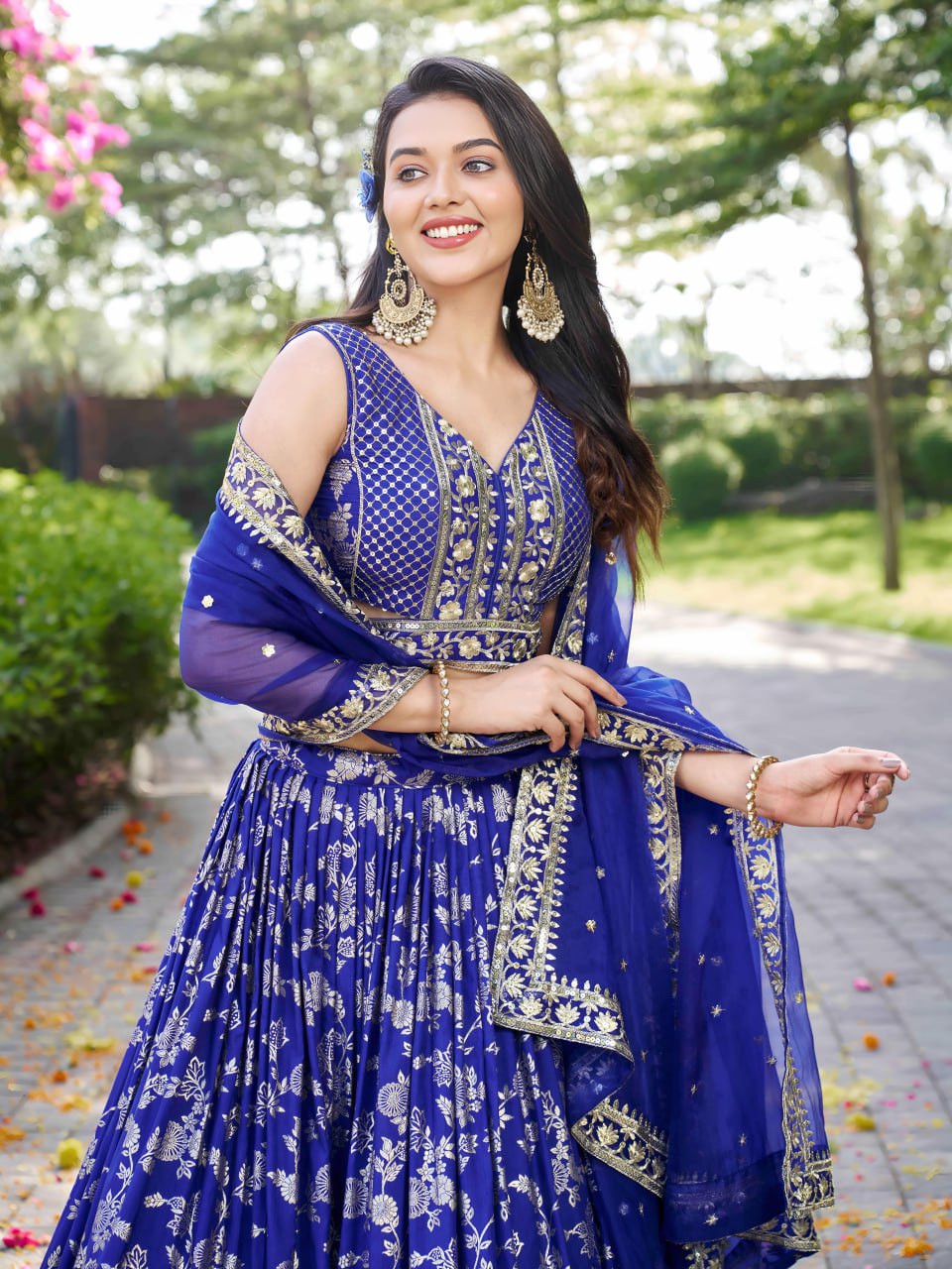 Blue color dola silk jacquard lehenga choli with dupatta
