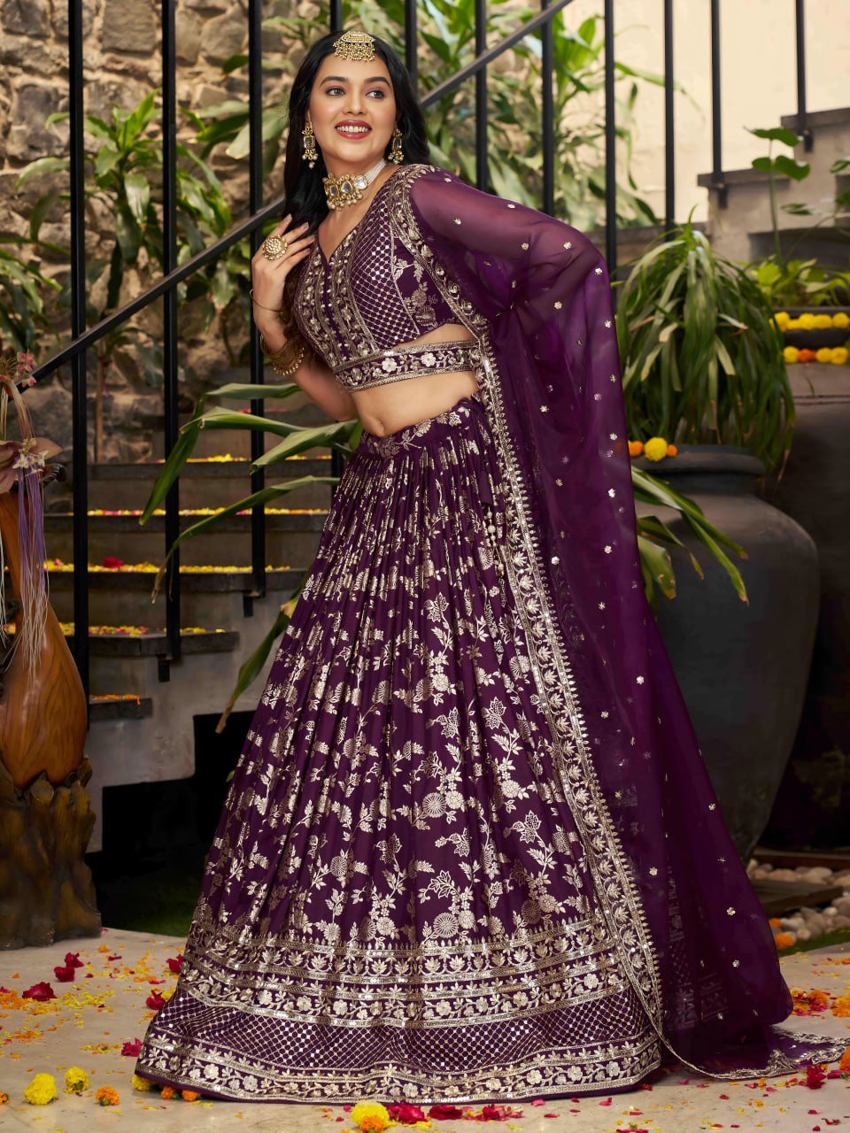 Wine color dola silk jacquard lehenga choli price
