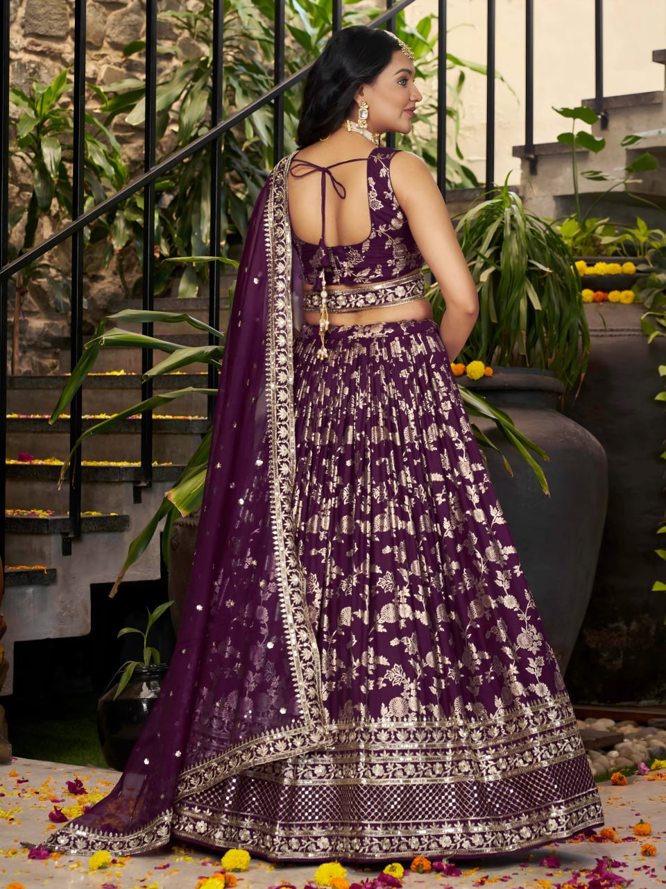 Wine color dola silk jacquard lehenga choli online
