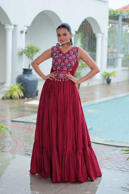 Maroon color garba wear gown