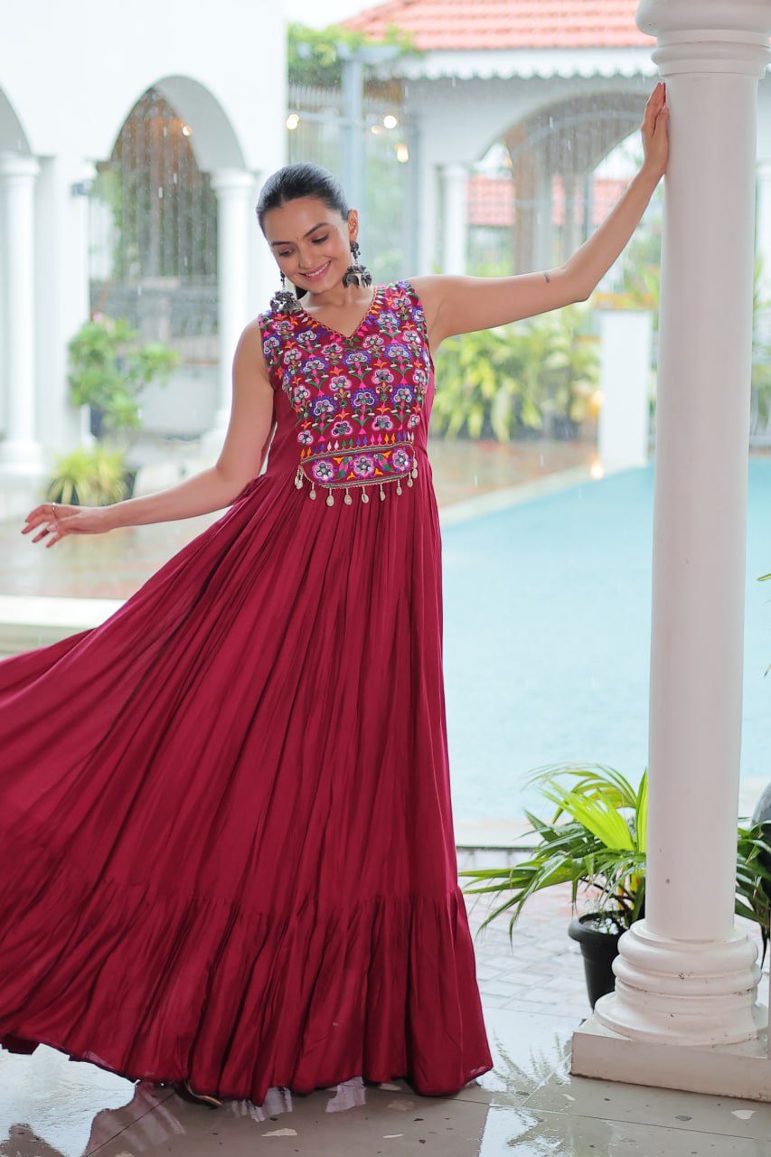 Maroon color stylish gown