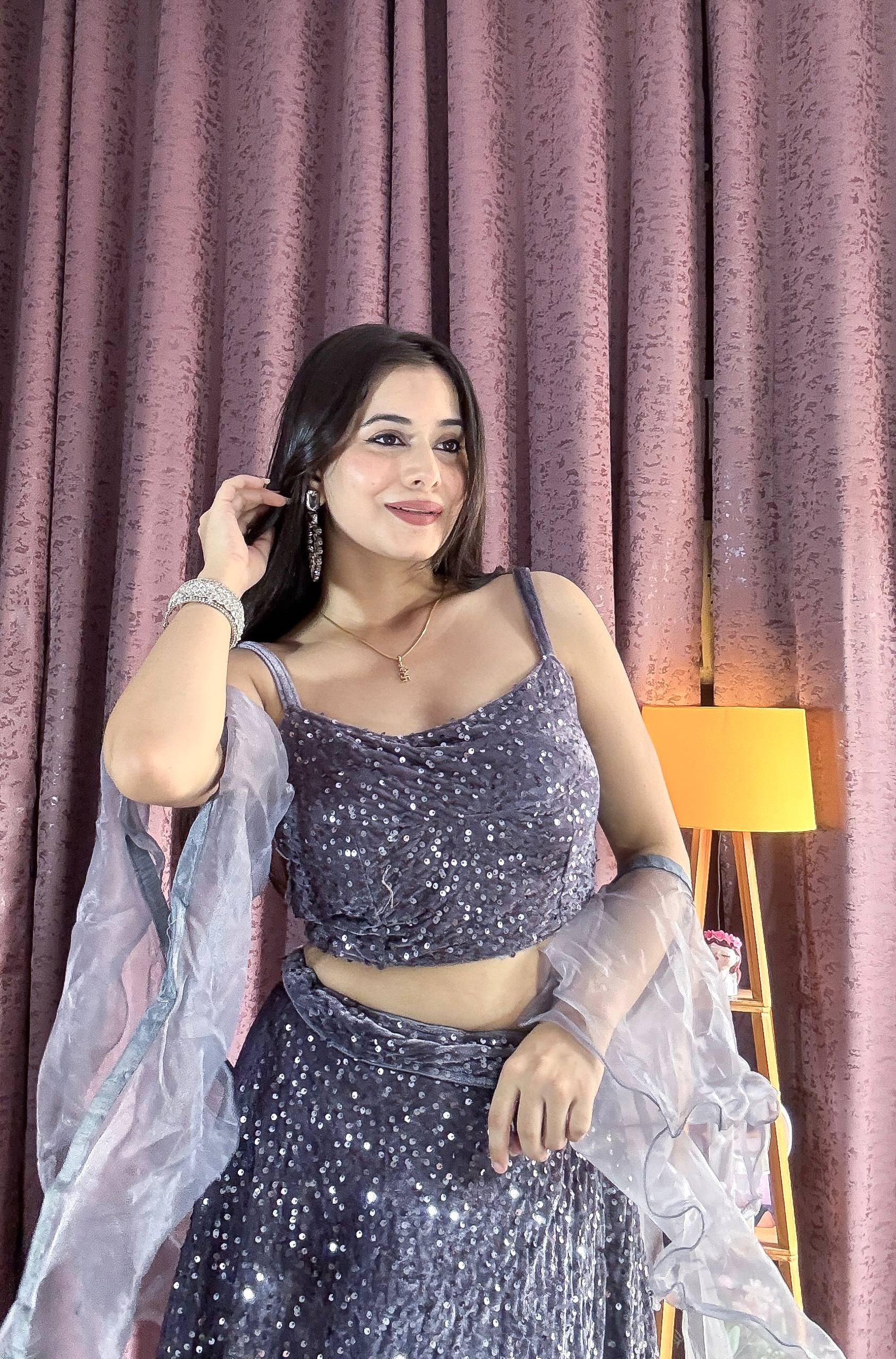 Grey sequins work ghagra choli with online