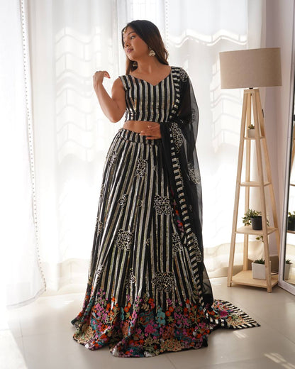 Black color georgette ghagra choli for party