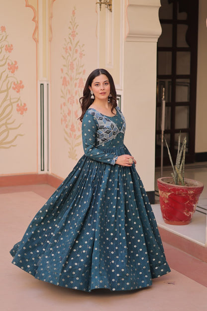 Printed rama color long gown price