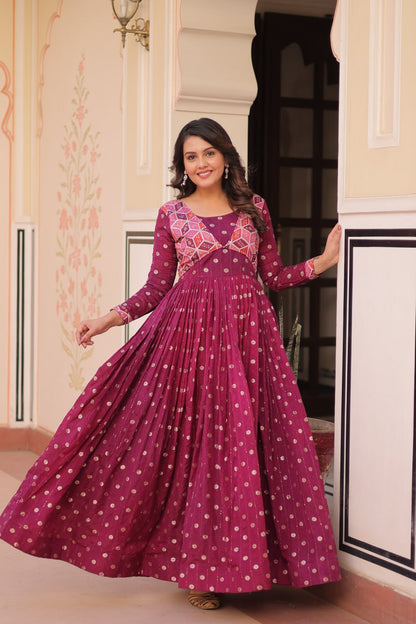 Wine color printed gown USA