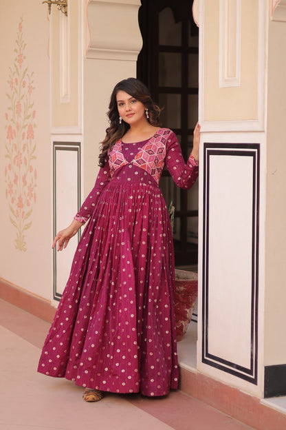 Wine color party wear gown online