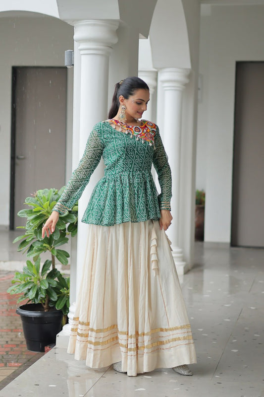 White kora cotton lehenga choli for garba wear
