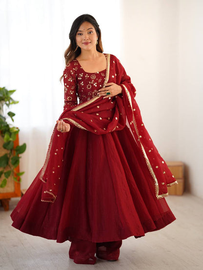 Rust color crunchy silk gown 