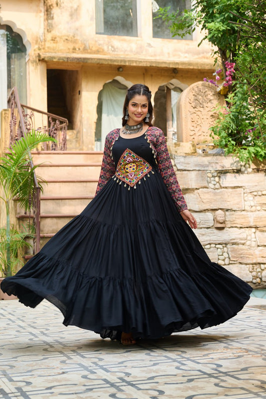 Black color rayon gown for women 