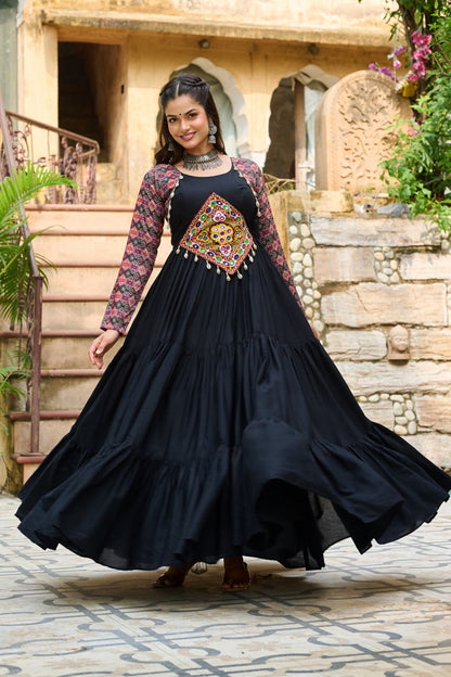 Black embroidery work gown with online 