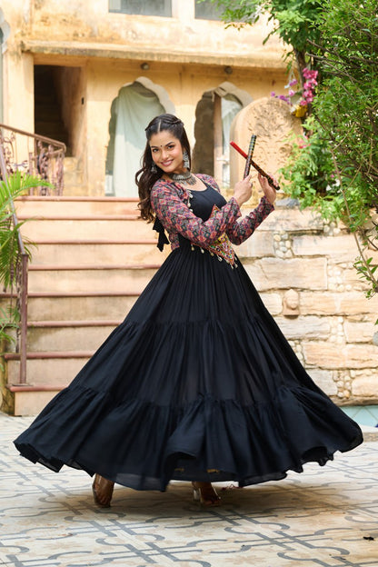 Black color rayon long gown for navratri