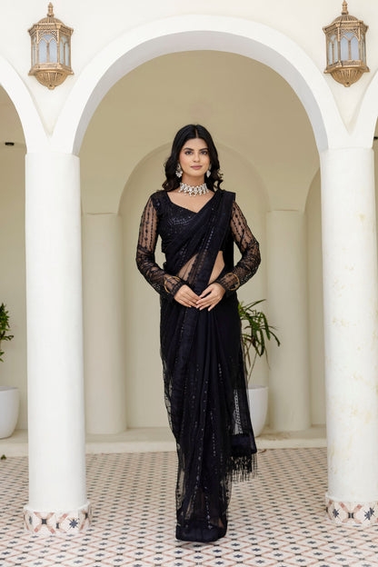 Black color Embroidery work sarees