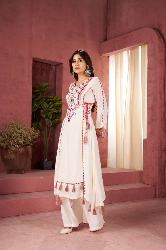 White color rayon co-ord set for women