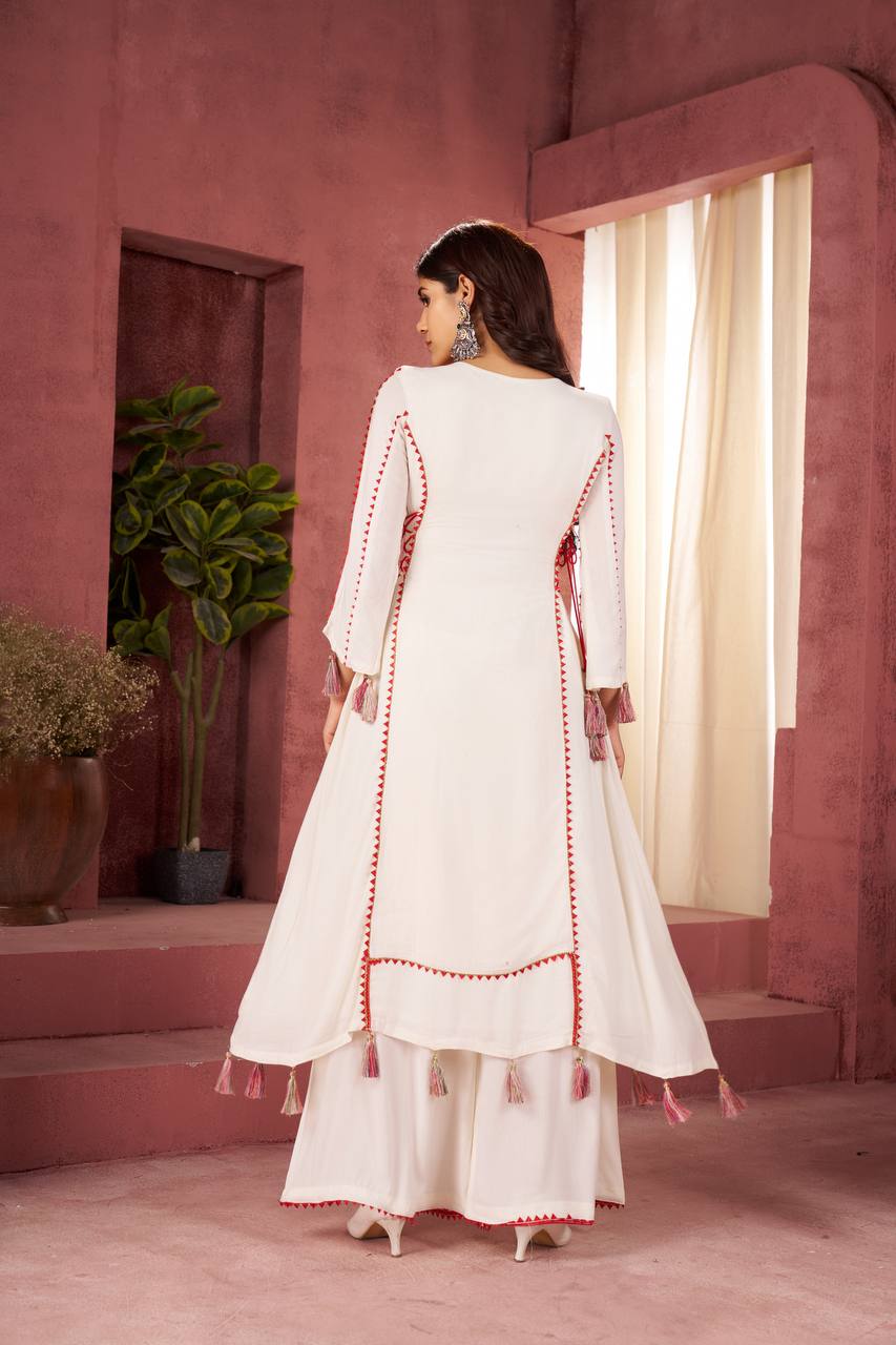 White color georgette sharara suit for wedding