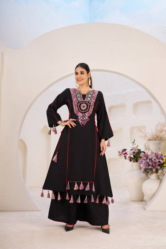 Black color rayon sharara suit for women price

