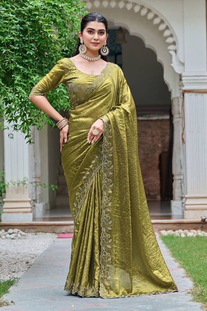 Green color diamond work saree with blouse