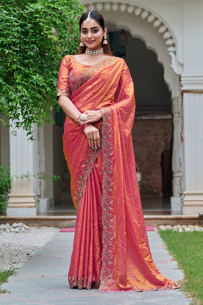 Pink color fendy silk saree for women