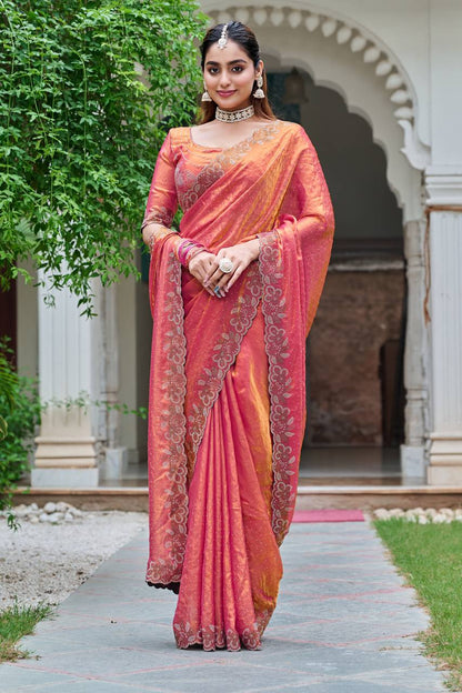 Wedding wear pink color saree with price