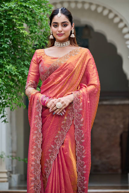 Pink color fendy silk party wear saree