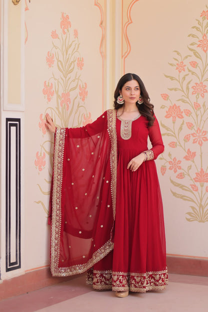 Red color georgette lehenga choli