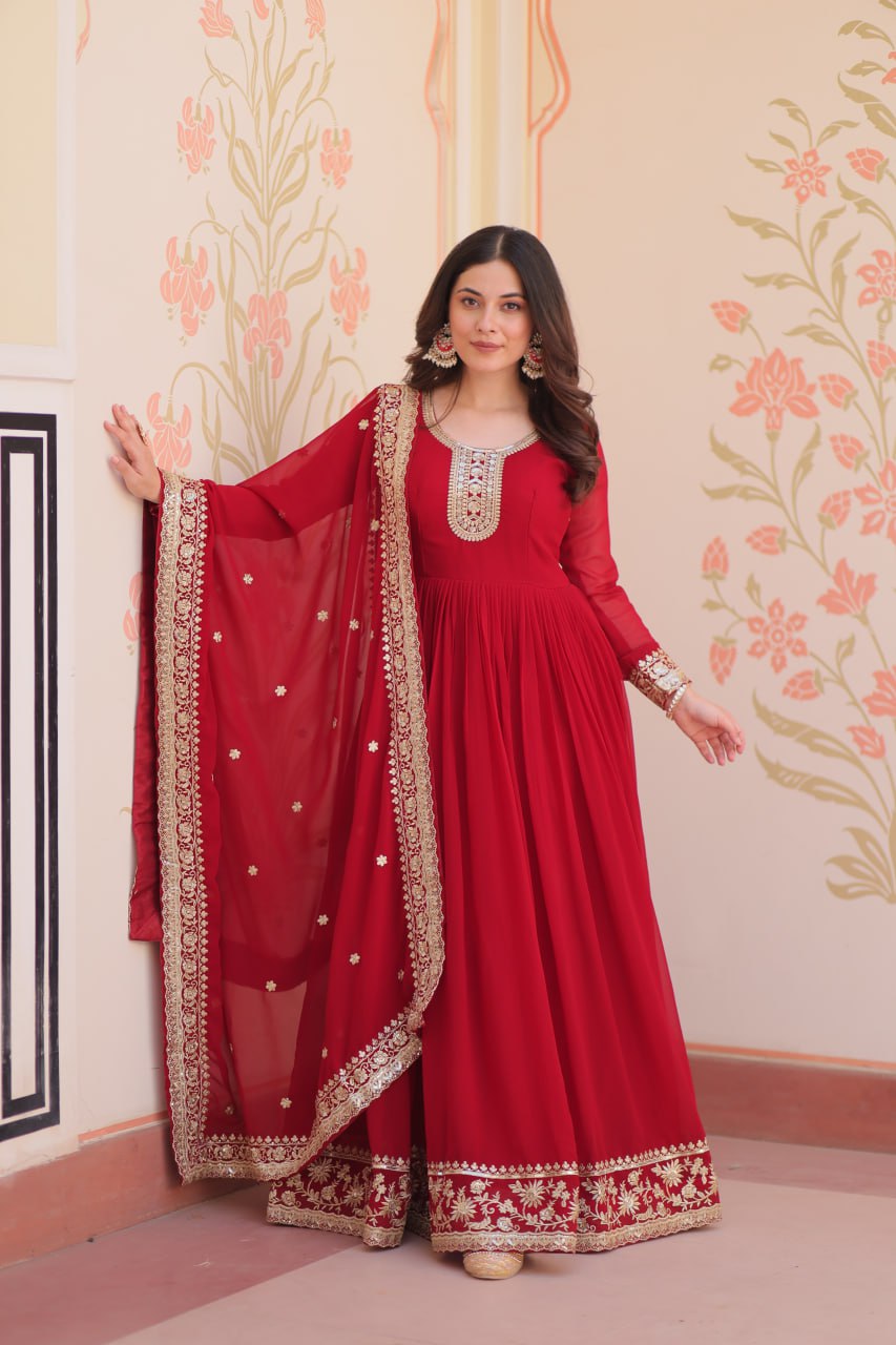 Readymade red color lehenga choli