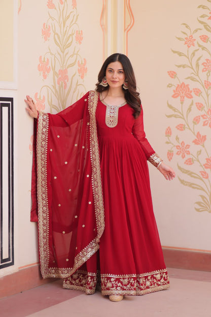 Readymade red color lehenga choli