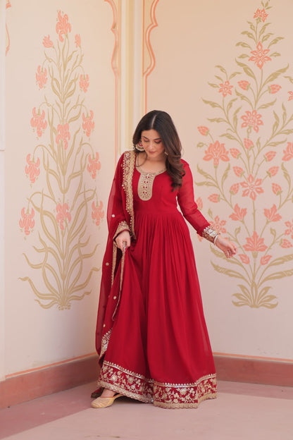 Red color georgette gown for women
