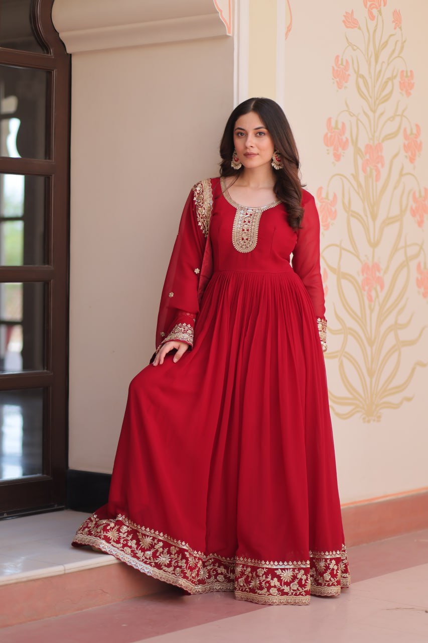 Red color stitched dress USA