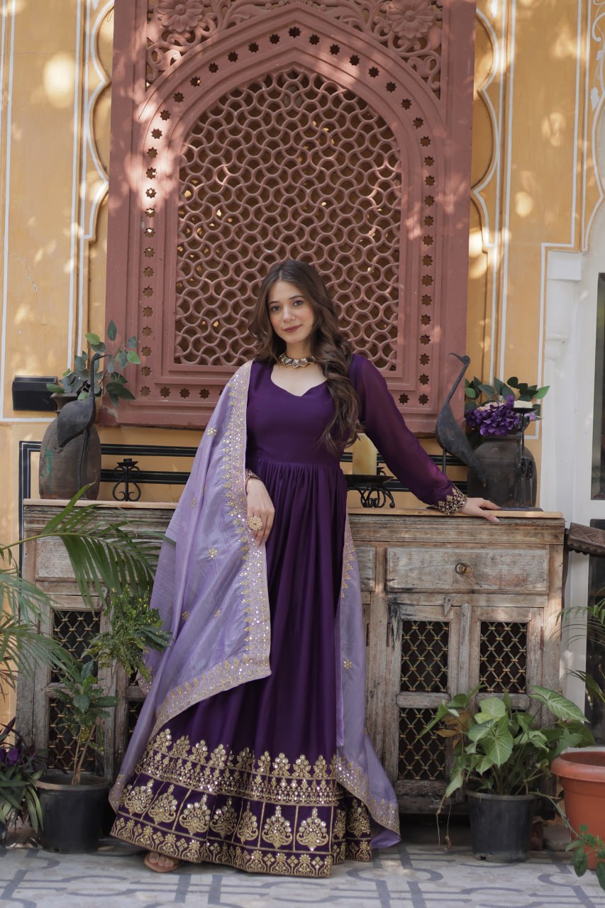 Wedding wear stitched purple gown UK