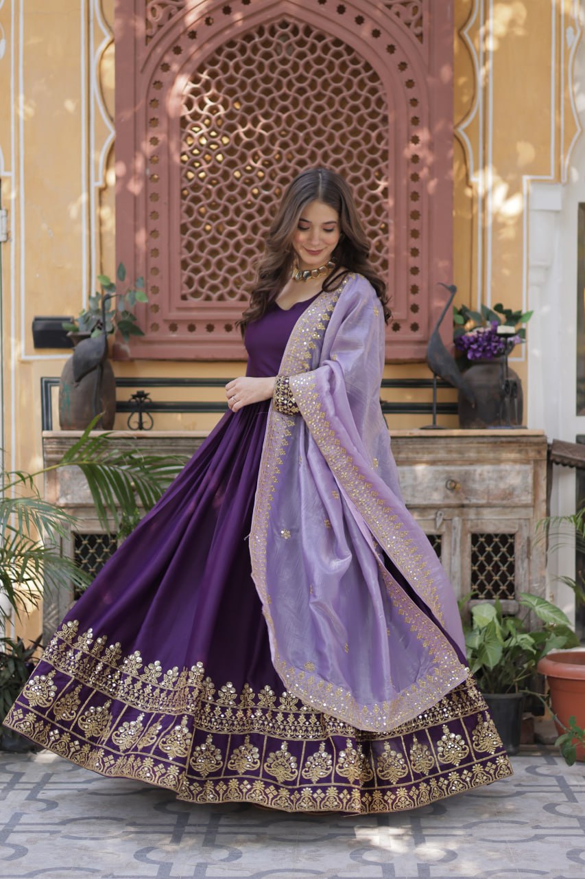 Purple color fancy anarkali gown for party