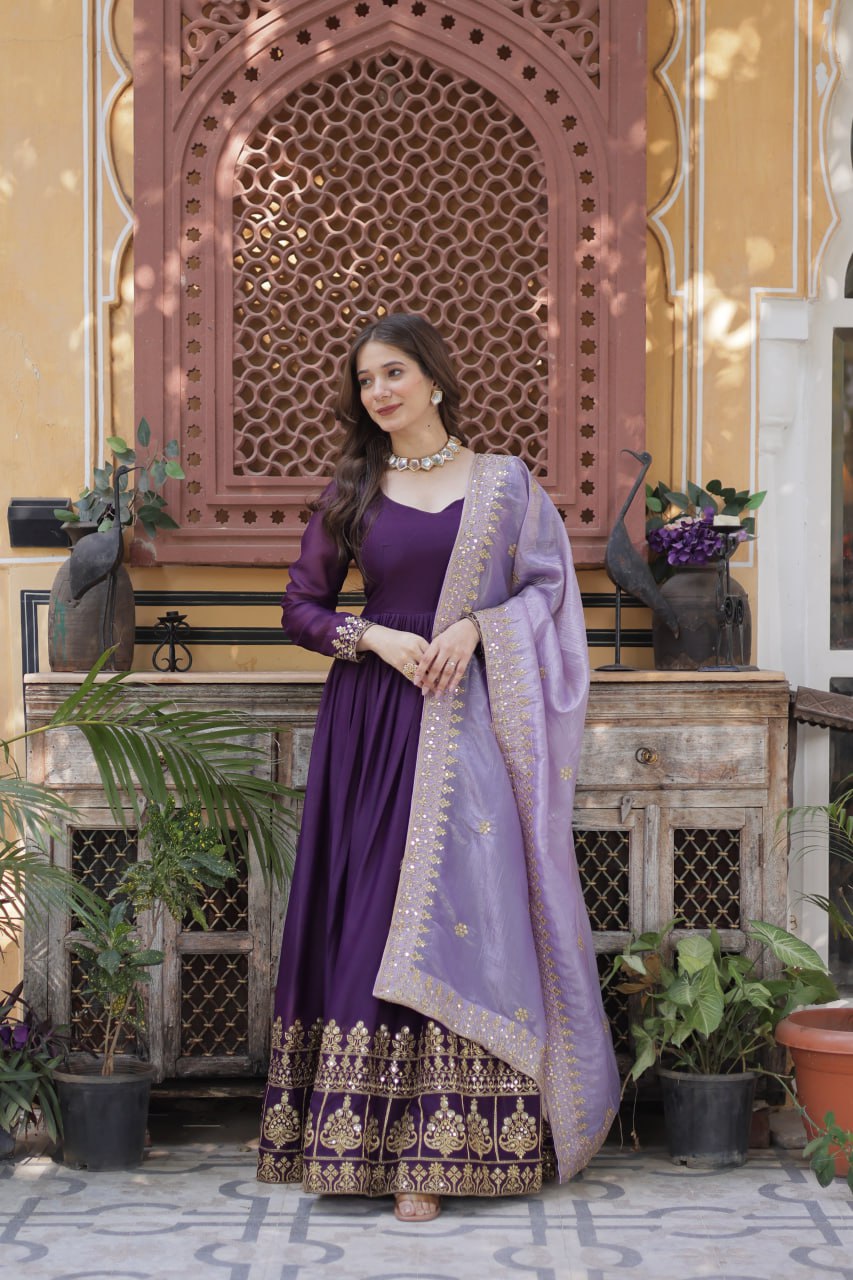Maxi purple color georgette gown for women
