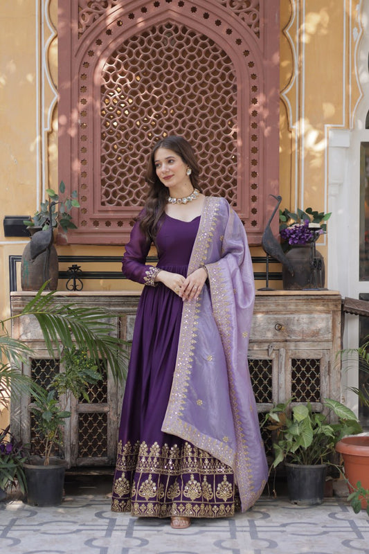 Maxi purple color georgette gown for women
