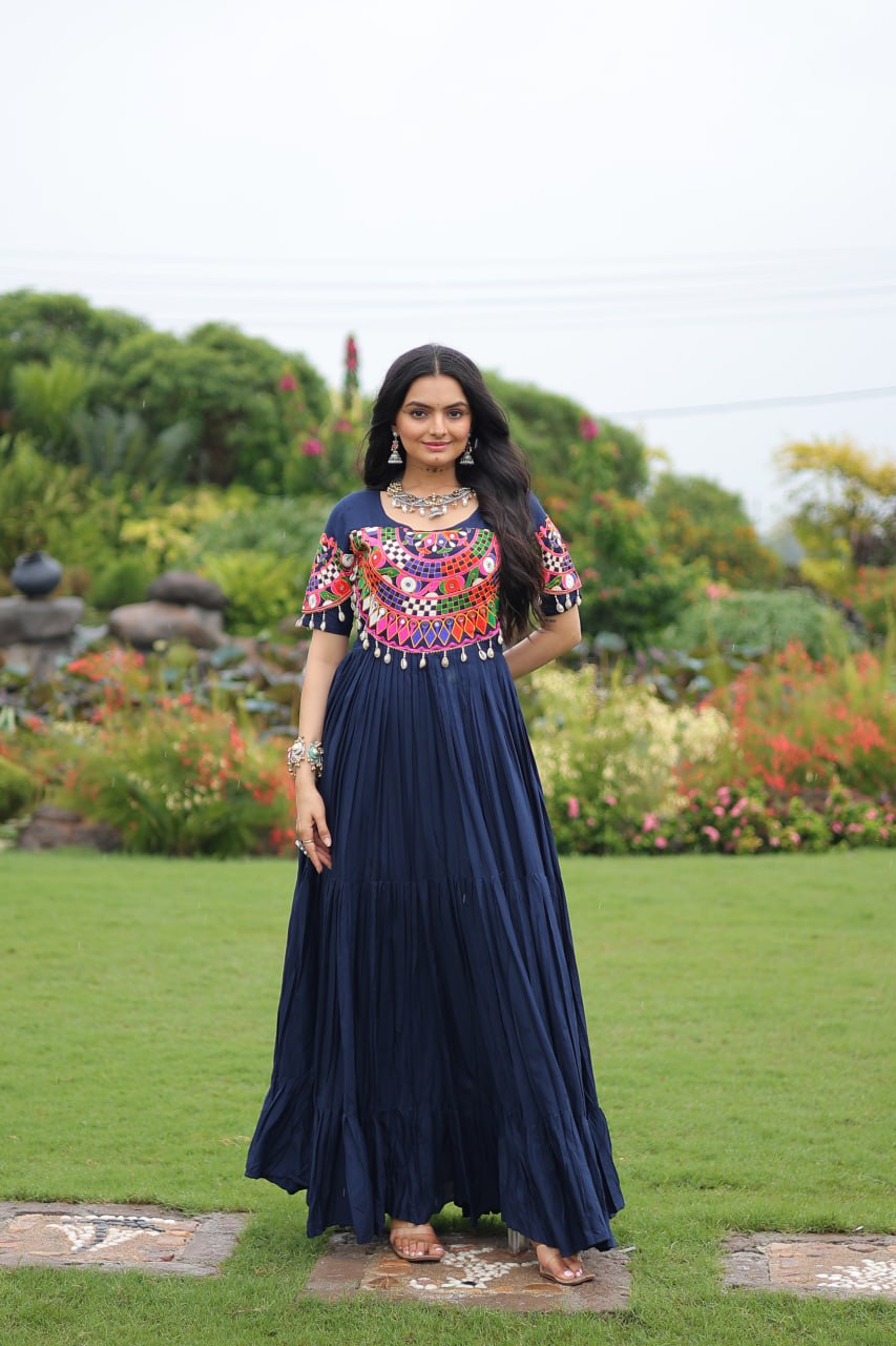 Blue color rayon long gown 