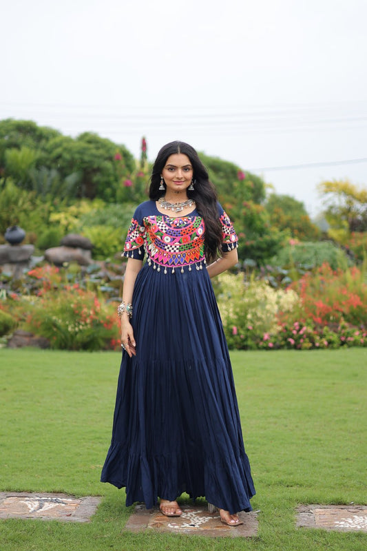 Blue color rayon long gown 