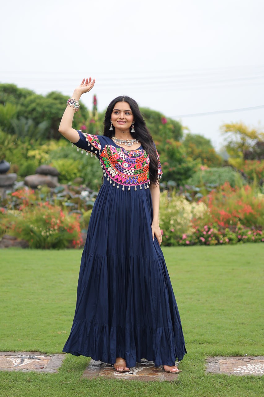Navratri wear blue color rayon gown with price