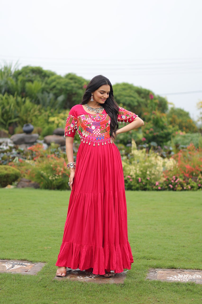 Pink color rayon gown