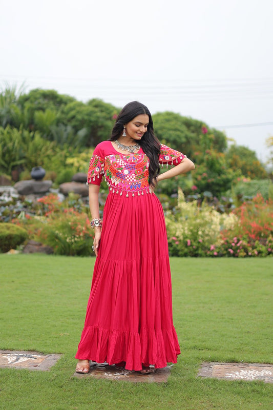 Pink color rayon gown