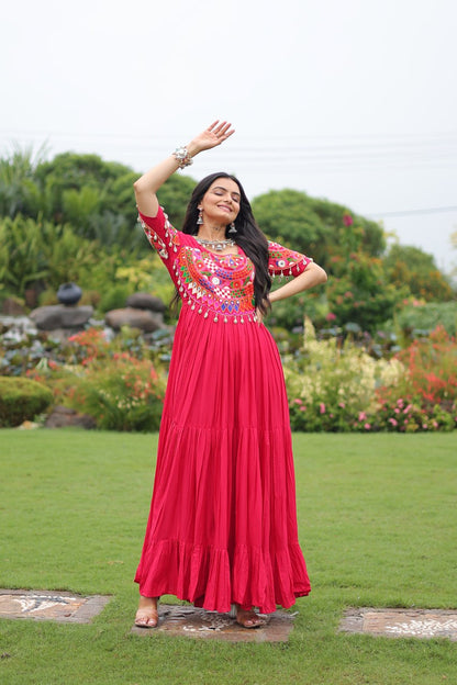 Women pink color rayon long gown for navratri