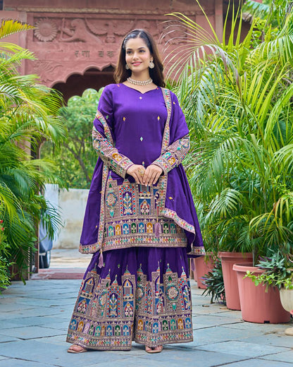 Purple color sharara suit for women wedding
