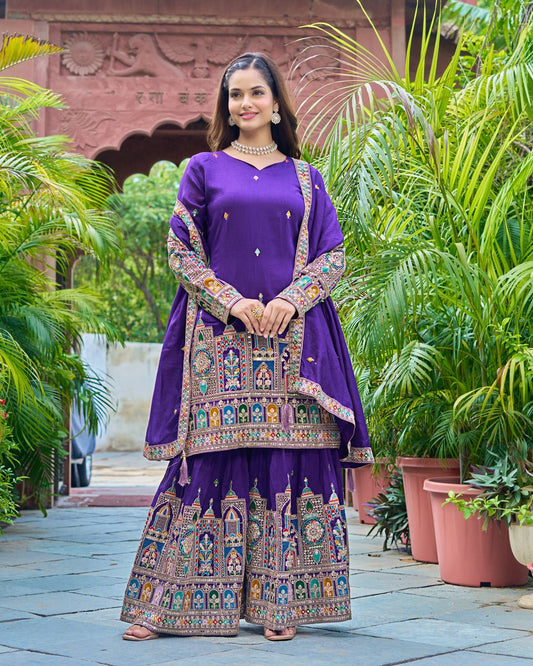Purple color sharara suit for women wedding
