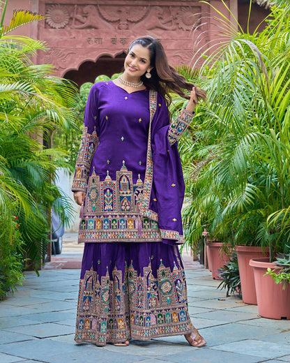 Wedding wear purple sharara suit