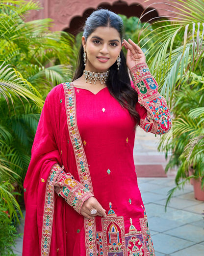 Pink chinon silk sharara suit