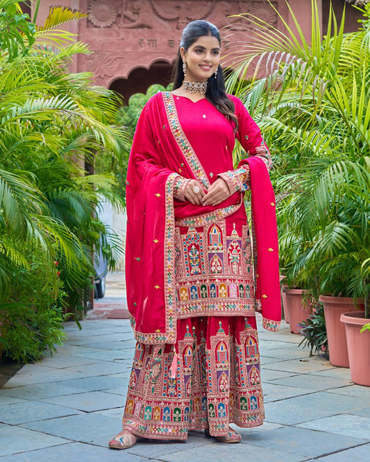 Pink chinon silk sharara suit for women online
