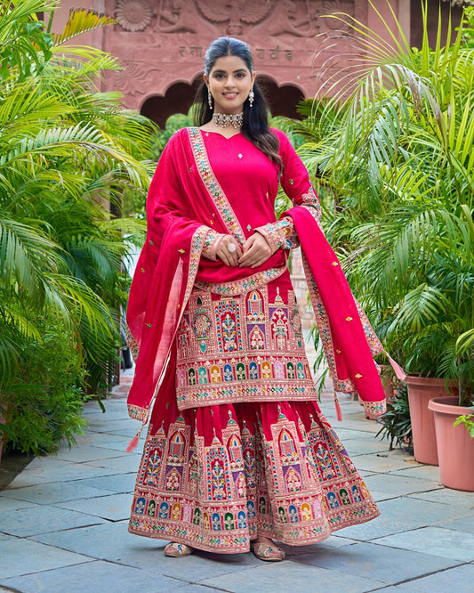 Pink chinon silk sharara suit for women price
