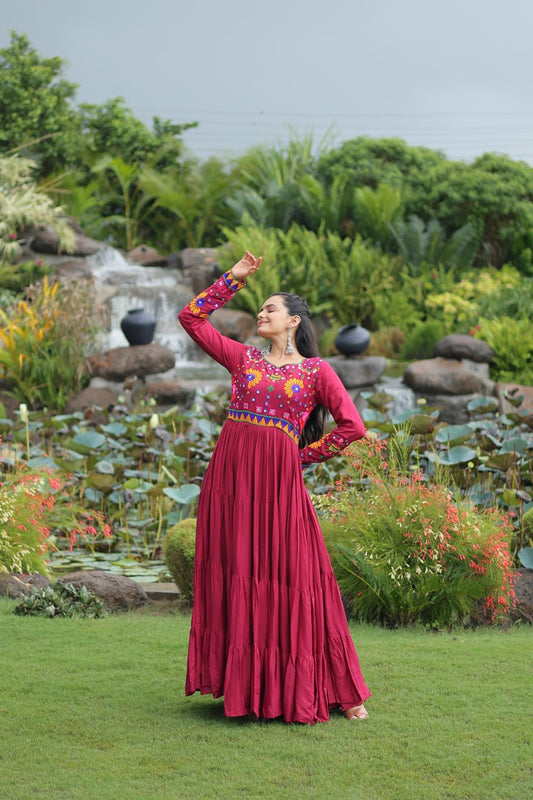 Women maroon color rayon gown for navratri