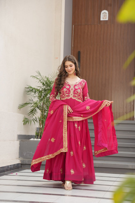 Pink color georgette long gown