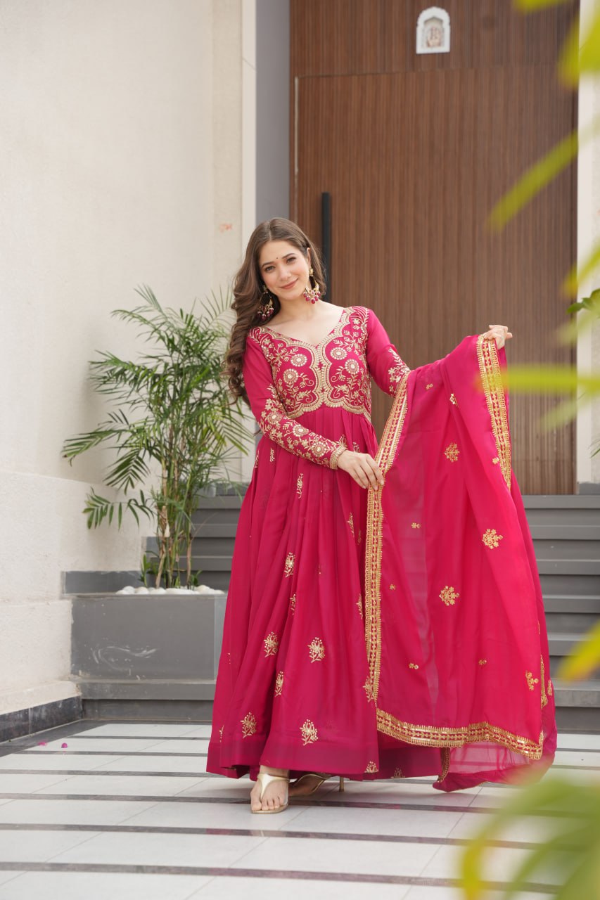 Women pink color georgette long gown
